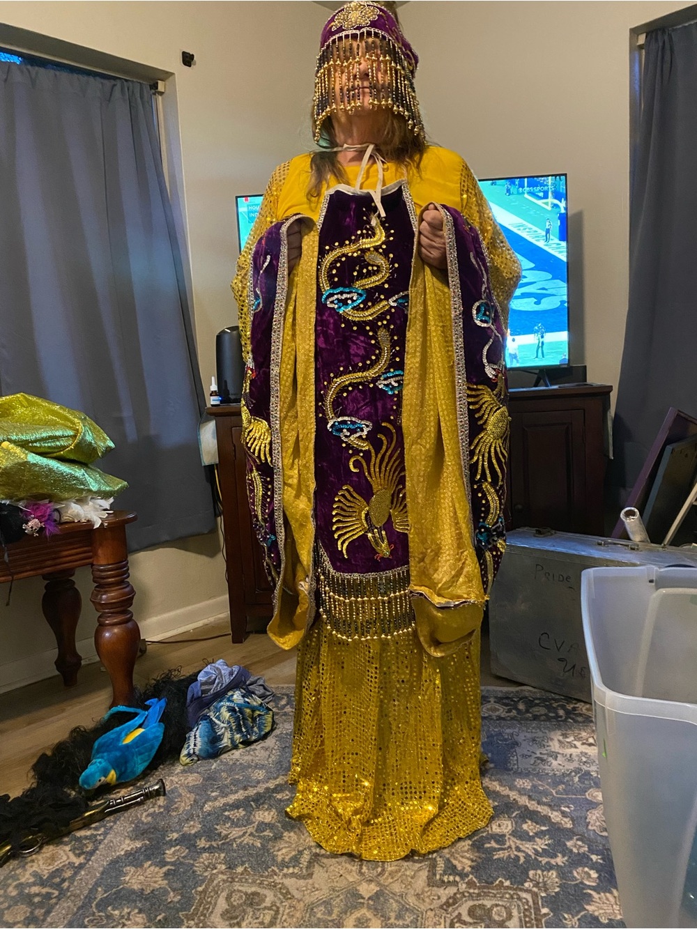 Purple & Gold Embellished Maxi Evening Dress